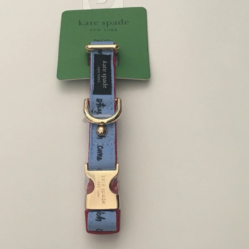 Kate Spade (S/M) Blue Dog Collar Gold Tone Hardware NEW - Raining Cats and Dogs